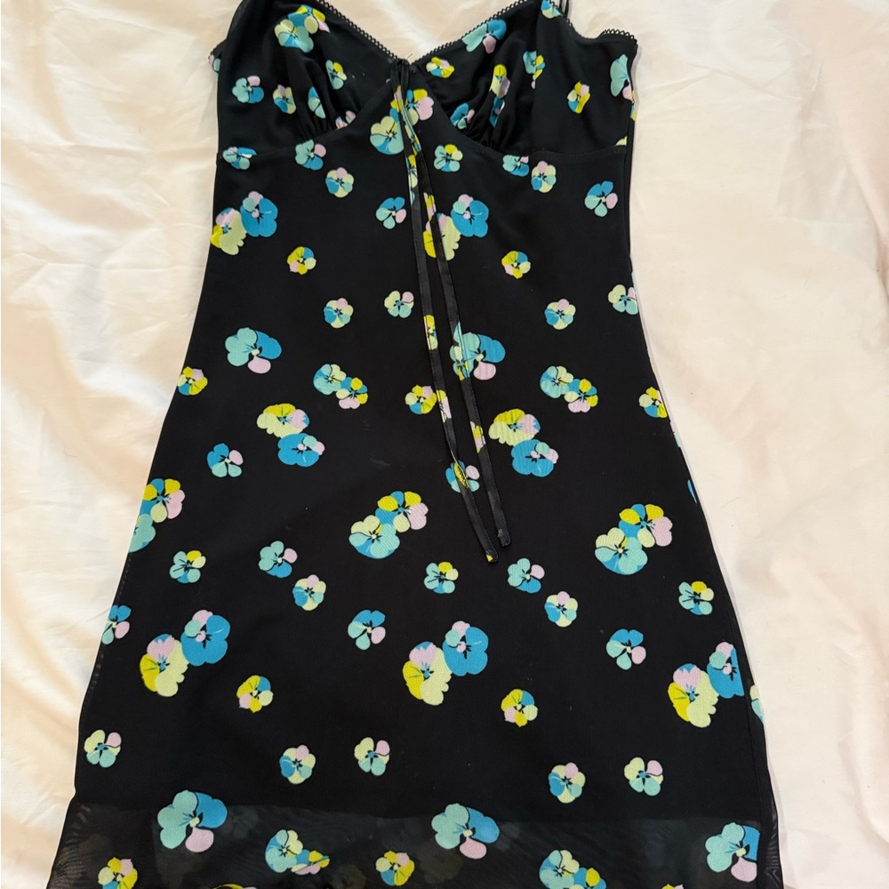 Floral Black Dress with Blue and Yellow Accents